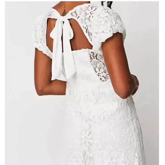 Free People Hailee Lace, Puffed Sleeve Mini Dress | Sz S, White New $168 - Picture 4 of 12